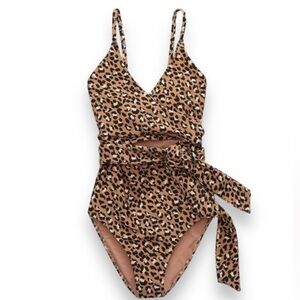 NWT Aerie Leopard Print Wrap One Piece Swimsuit